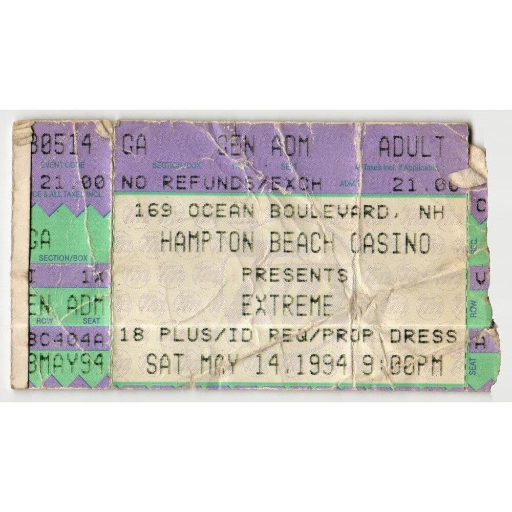 Vintage 1994 Extreme Concert Ticket Stub Hampton Beach NH
